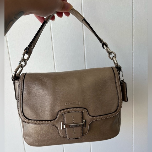Coach Metallic Beige Leather Taylor Flap Bag - Picture 2 of 13
